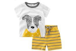 CM-KID Toddler Boys Pajamas 100% Cotton Summer Pjs for Boy Jammies Dinosaur Dog Little Kids Clothes Sleepwear Short Sets Size 2-7T