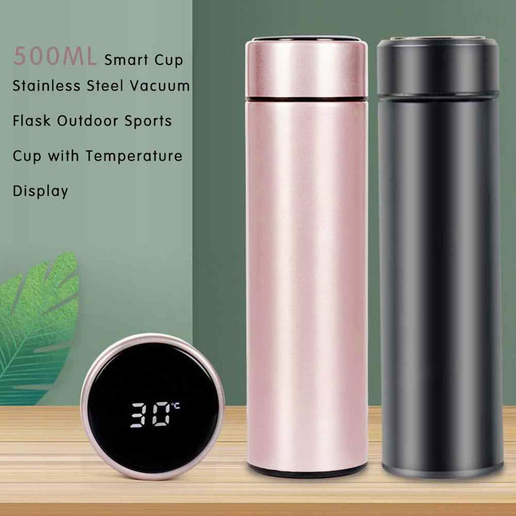 ODJOY-Fan LED Thermo Tazza Temperatura Display Touch Tazza Lntelligente Lnossidabile Thermos Bottiglia Acqua, Borraccia Termica 500ML,Senza BPA Mantenere Caldo/Freddo e 3pcs Spazzola di Pulizia