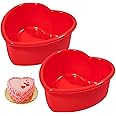Mini Heart Cake Pan, 4 Inch Silicone Heart Cake Mold Baking Pan 2 Pack Nonstick Heart Shaped Molds for Valentine’s Day Anniversary Birthday Cake Snack Tart Muffin Cupcake Cheesecake Baking - Red