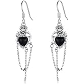 Gothic Skull Earrings 925 Sterling Silver Rose/Butterfly/Bat/Angel Devil Dangle Drop Heart Crystal Earrings Skull Jewelry Gifts for Women Birthday Christmas Halloween