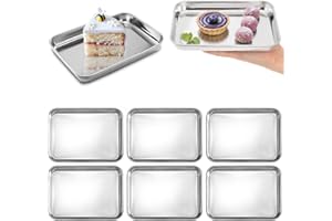 Lyellfe 6 Pack Small Stainless Steel Plates, 7''L x 5''W Mini Metal Food Tray Plate, Portable Size Baking Sheets for Oven, Fo