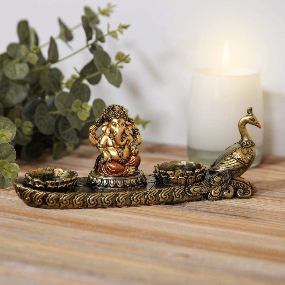 Faith & Hope Bronze Effect Ganesh Double Tealight Candle Holder