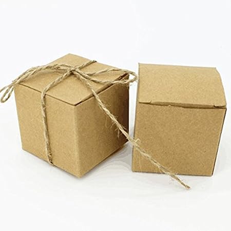 Cajas cúbicas de papel kraft con cuerda de cáñamo natural, 50 unidades: Amazon.es: Hogar