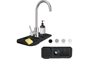 MOODKEY Kitchen Sink Splash Guard Silicone Faucet Handle Drip Catcher Tray Sink Protector for Kitchen Sink Sponge Holder for Kitchen Sink Faucet Mat Fits Faucet Tube within 2.5" (black, 14.6'')