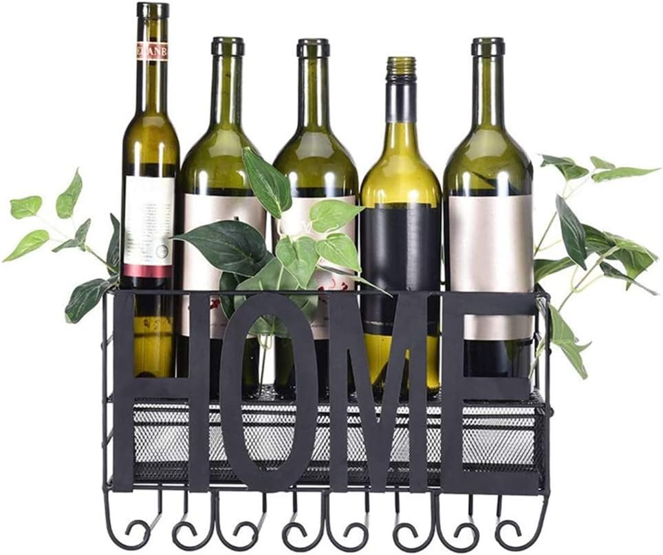 ZYM Casiers à vin Mural métal 5 Bouteilles de vin et 4 PorteVerres à