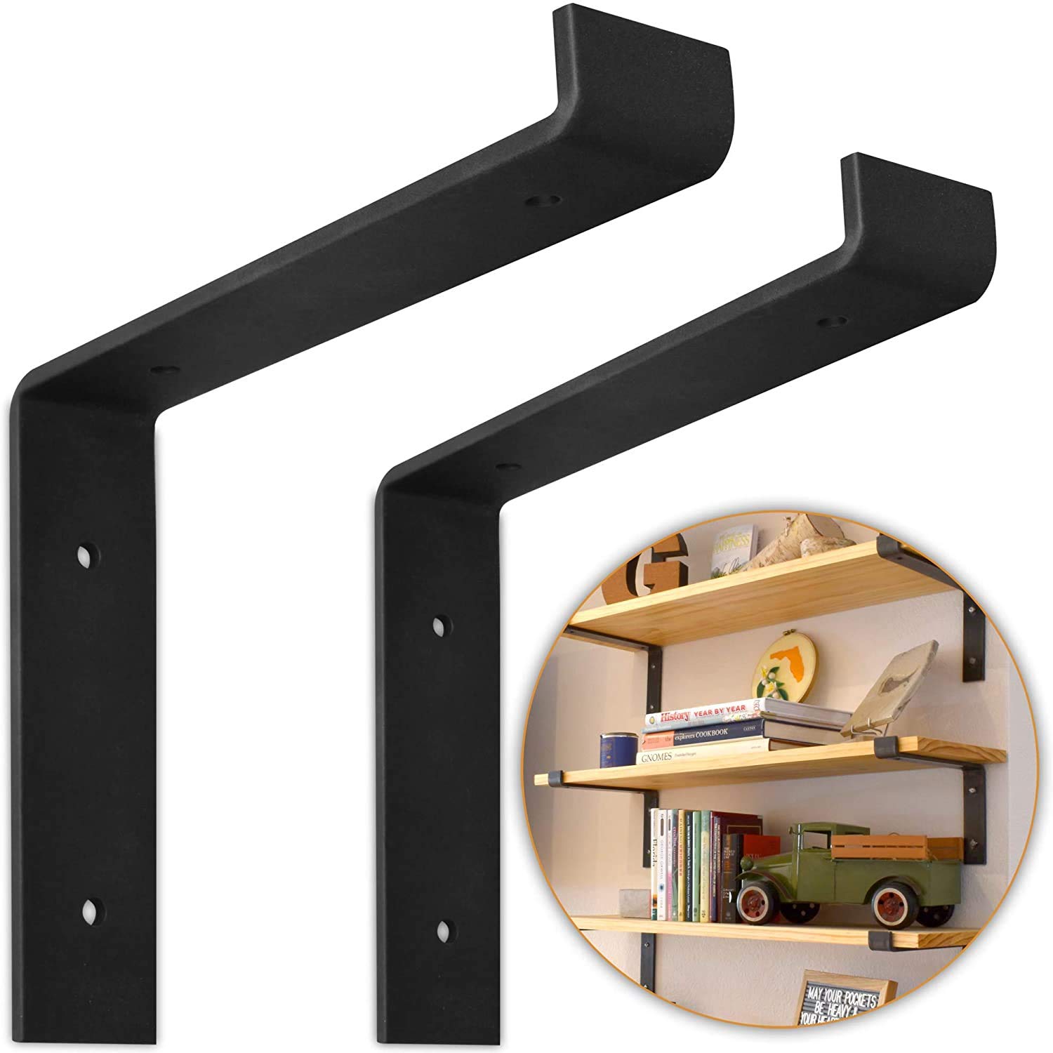 VOTYUIC Shelf Brackets 200mm (Set of 2) - Heavy Duty Scaffold Board Shelf Brackets Black + Screws