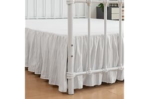XUAN DIAN Bed Skirt Queen Size, Ruffled Bed Skirts with Split Corners 16 Inch Drop, Striped Boho Queen Size Bed Skirt, White (Queen - 16" Drop)