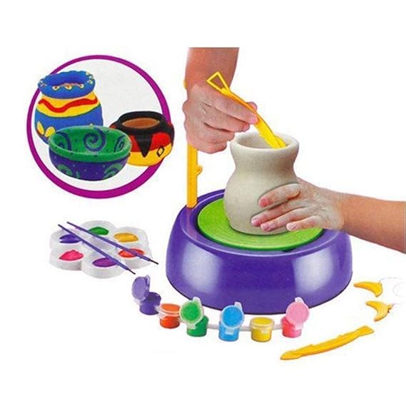 LONGMIRE DIY Pottery Art Wheel Toy Set Handmade Clay Pot Making Machine