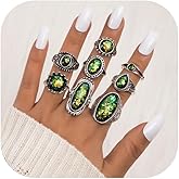 HUASAI Turquoise Ring Set for Women Boho Bohemian Western Green Gemstone Red Silver Chunky Thick Statement Vintage Rings Dress Accessories Jewelry Gift