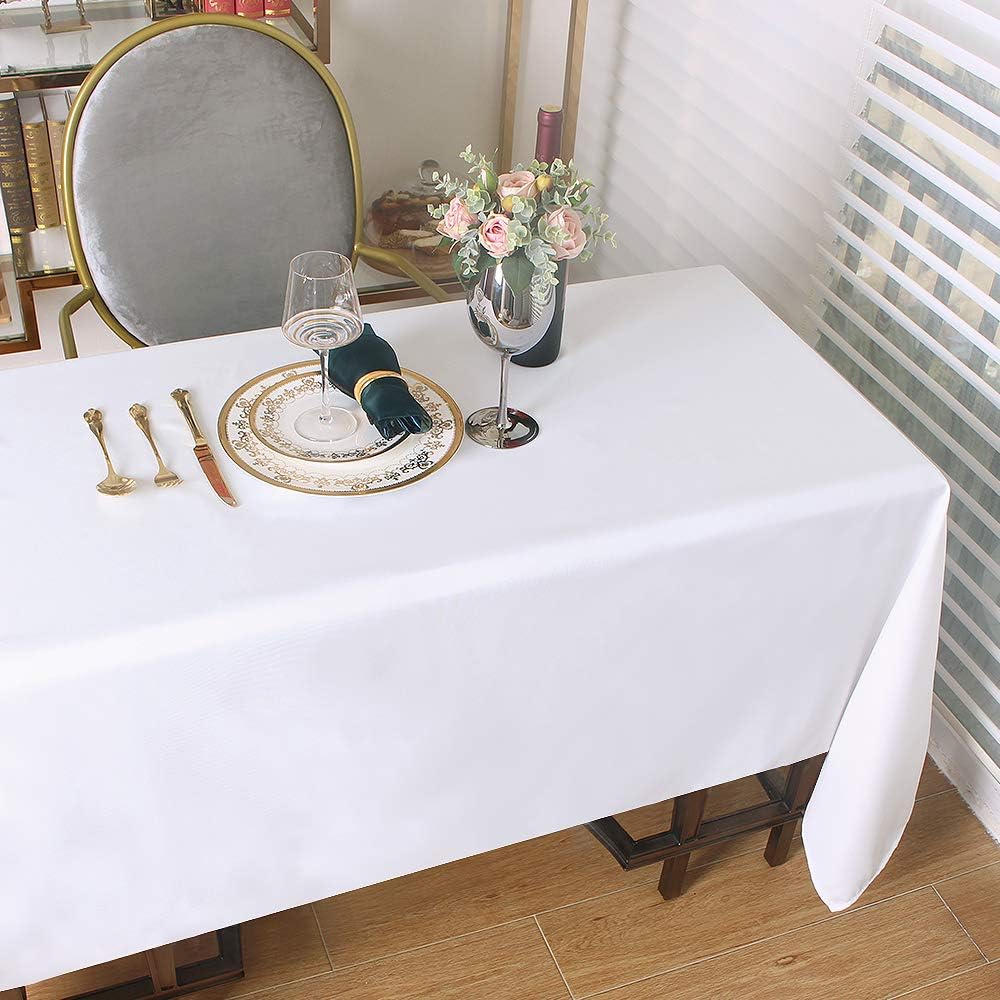 RYB HOME Scratch Resistant Waterproof Rectangle Tablecloth for 8 ft Seat Table for Catering Banquet Parties Garden Washable Heat Resistant Table Linen, 60 x 102, White: Kitchen & Dining