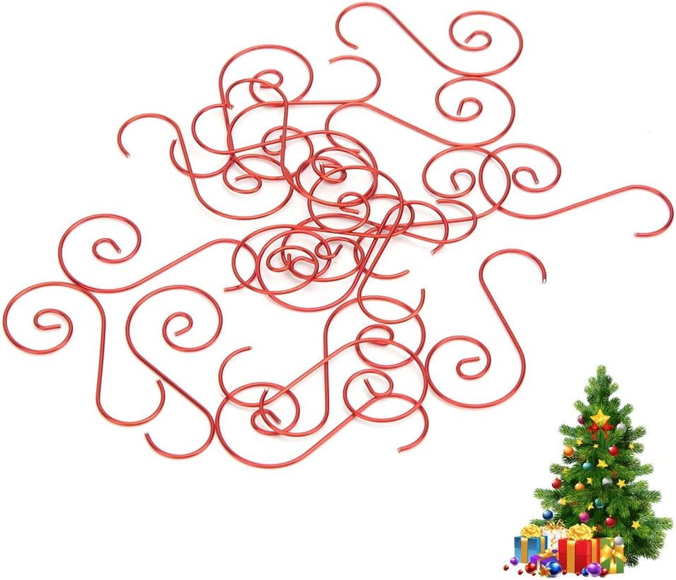 Ornament Hooks - 60pcs Christmas Ornament Hooks Christmas Tree S-Hooks Ornament Hanger Hanging Hook for Christmas Tree Christmas Balls Party Decorations (Red)