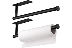 LISM 2-Pack Matte Black Paper Towel Holders - No Drill Adhesive Under Cabinet Set, Rust-Resistant for Kitchen & RV