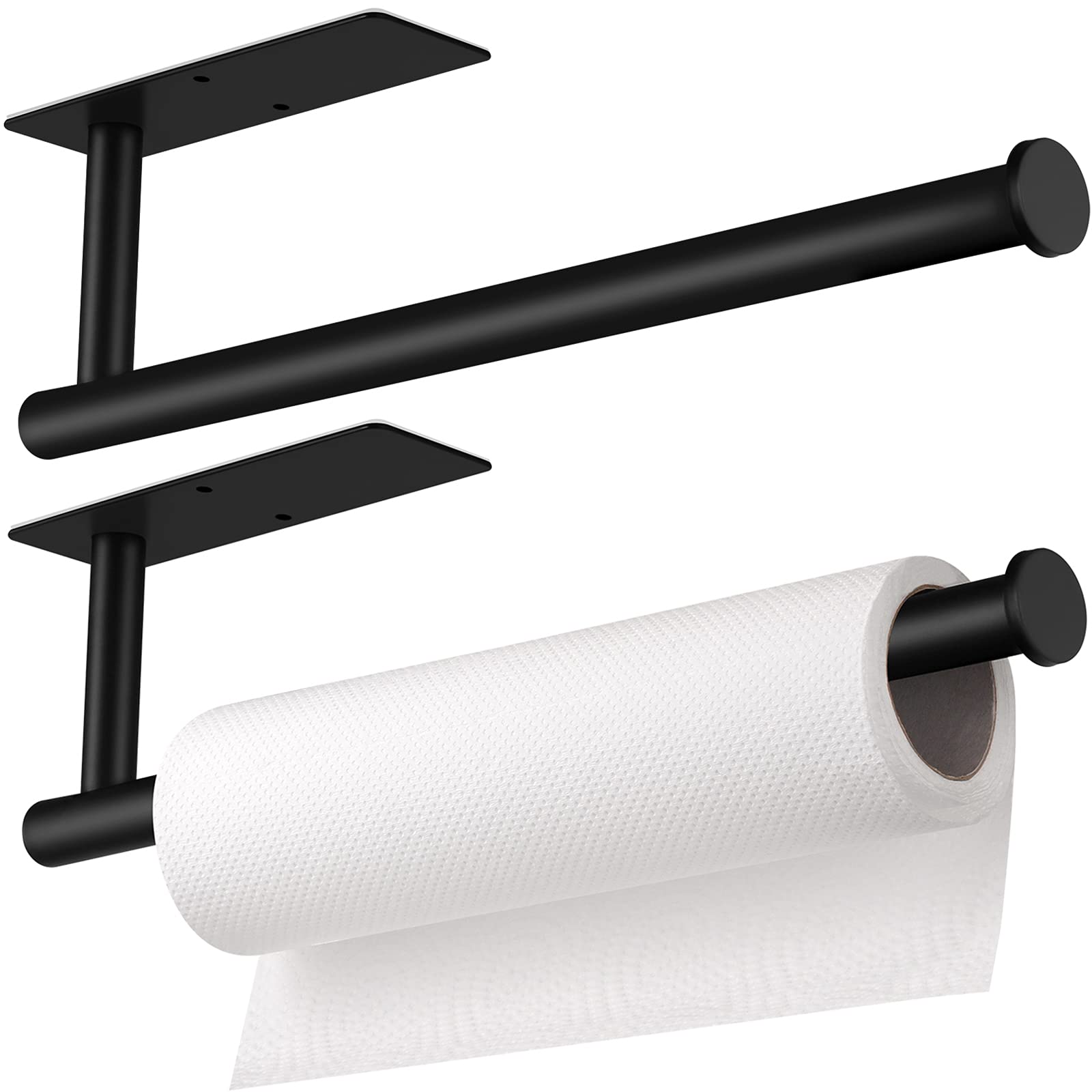 Photo 1 of 2-Pack Matte Black Paper Towel Holders - No Drill Adhesive Under Cabinet Set, Rust-Resistant for Kitchen & RV