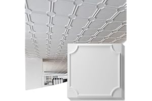 Art3d 2x2 Ft Drop Down PVC Ceiling Tiles, 3D Textured Glue up Ceiling Panel for Office Living Room Home Decor - 12-Pack Covers 48 Sq.Ft, White
