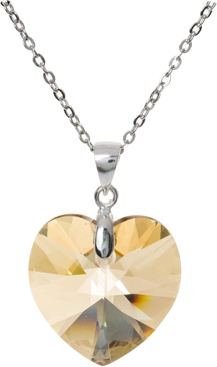Swarovski Elements Heart Golden Shadow Crystal Pendant w/Rhodium Sterling Silver Adjustable Necklace 16"