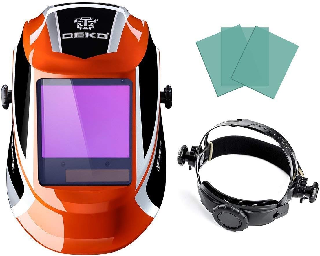 DEKOPRO Welding Helmet Auto Darkening Solar Powered wide viewing field Professional Hood with Wide Lens Adjustable Shade Range 4/9-13 for Mig Tig Arc Weld Grinding Welder Mask - - 