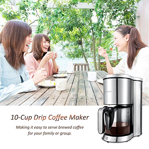 HAMSWAN Drip Coffee Maker, AD-103 Thermal Coffee Maker, Ground Coffee maker, 2, 4, 6, 8, 10 Cup Coffee Maker, Stainless Steel Coffee Machine with Glass Coffee Pot for Home&Office (120V)