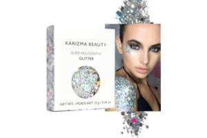KARIZMA Holographic Silver Body Glitter. 10g Glitter for Chunky Face , Hair, Eye and Body for Women. Rave Glitter, Festival Accessories, Cosmetic Makeup. Loose Glitter Set