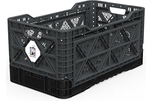Bigant Heavy Duty Collapsible & Stackable Plastic Milk Crate - Snap Lock Foldable Industrial Garage Storage Bin Container Utility Tote Basket (Charcoal Gray, 1 Large Crate)