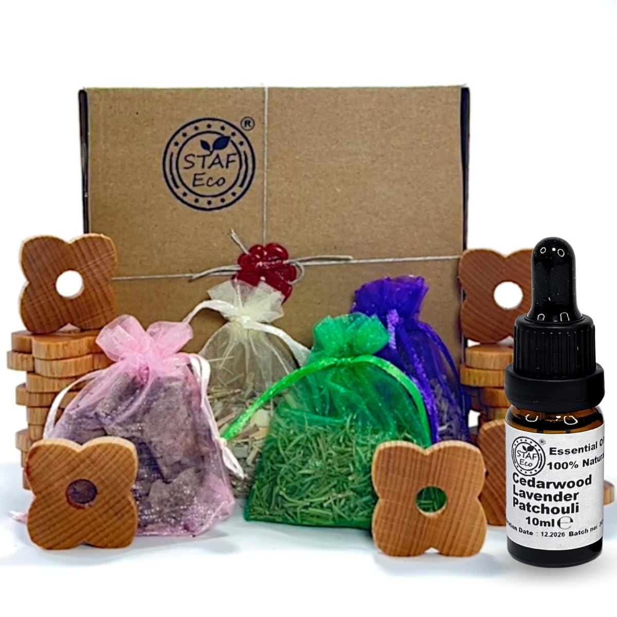 STAFECO Natural Moth Repellent for Wardrobes Premium Wood Rings with Oil (Lavender Cedarwood Patchouli) (Medium Flower 2)