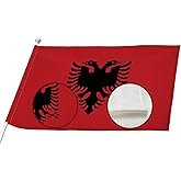 YongFoto Albania Flag 2x3ft Double Sided Burlap Albanian National Banner Bright Vivid Color Fade Proof Four Sided Stitched Durable Weatherproof Garden Outdoor Celebration Yard Indoor Pole Sleeve