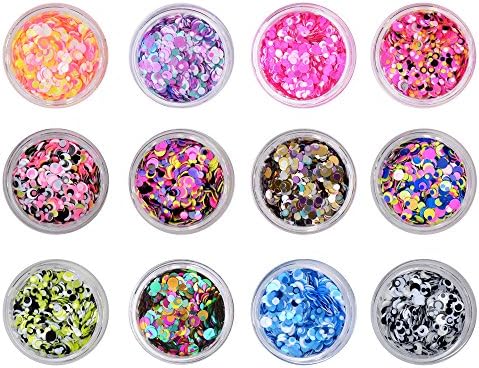 Fengshangmei 12 Colors Small Round Glitter Holographic Laser Paillettes Mix Colors Sequins For Nail art decoration (C4)