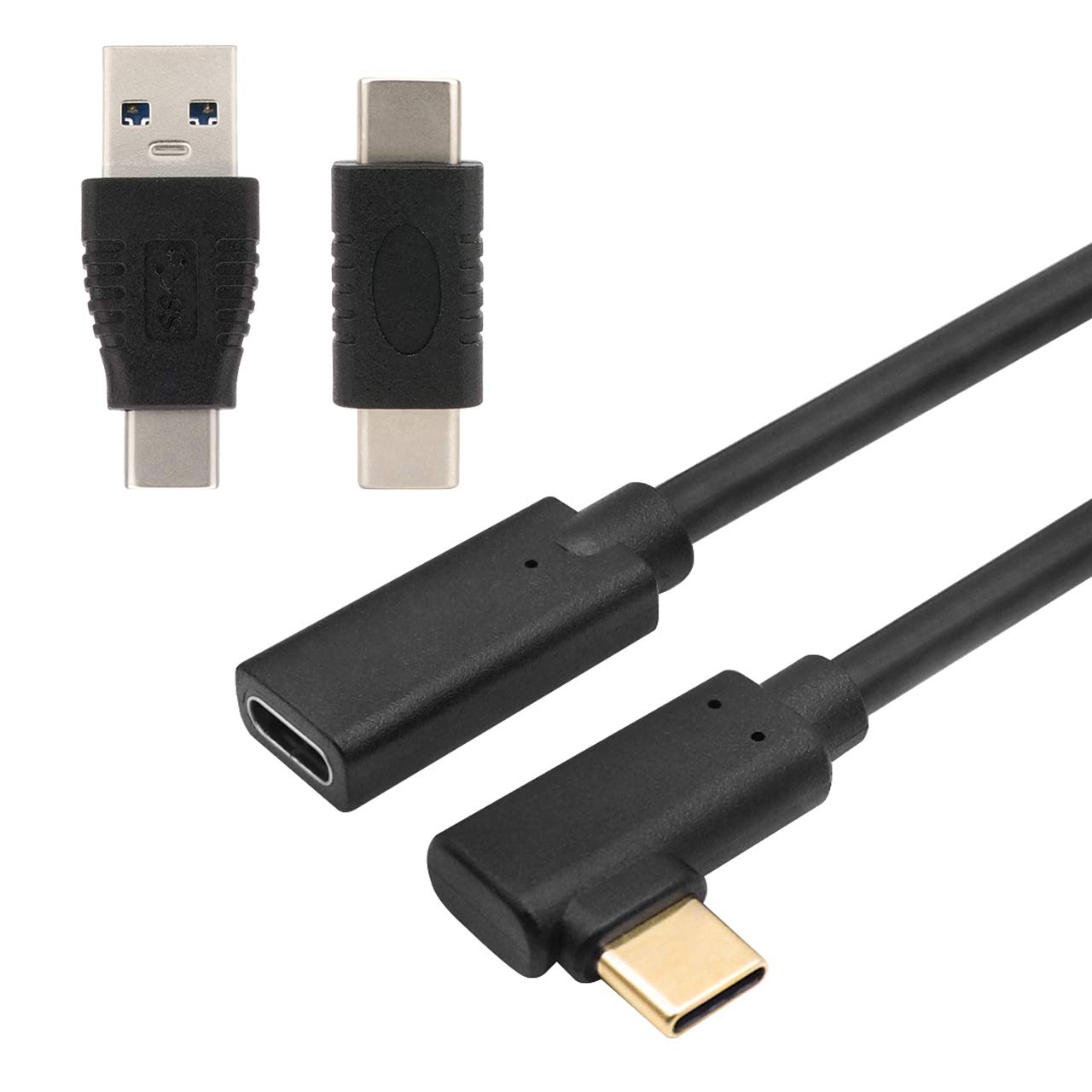 QiCheng&LYS Usb c extender cable Gen 2 (10Gbps) Gold-plated USB C Male to Female Cable Connector,Pass Video, Data, Audio for USB Type-C Data Sync Cable (Adapters+Elbow 0.6m)