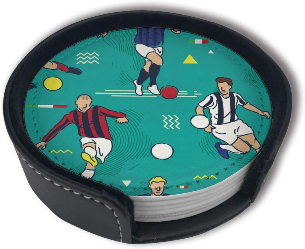Soccer Players Drink Coasters With Holder Set Of 6