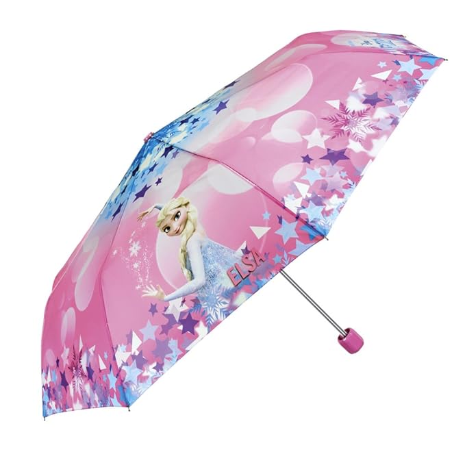 Disney Frozen Kinder Schirm für Mädchen - Taschenschirm mit ELSA - Leichter Kompakter und Windfester Regenschirm - Pink - 7+ 