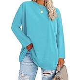 Fisoew Women's Plus Size Tops Long Sleeve Crew Neck Oversized T Shirts Loose Casual Tunics