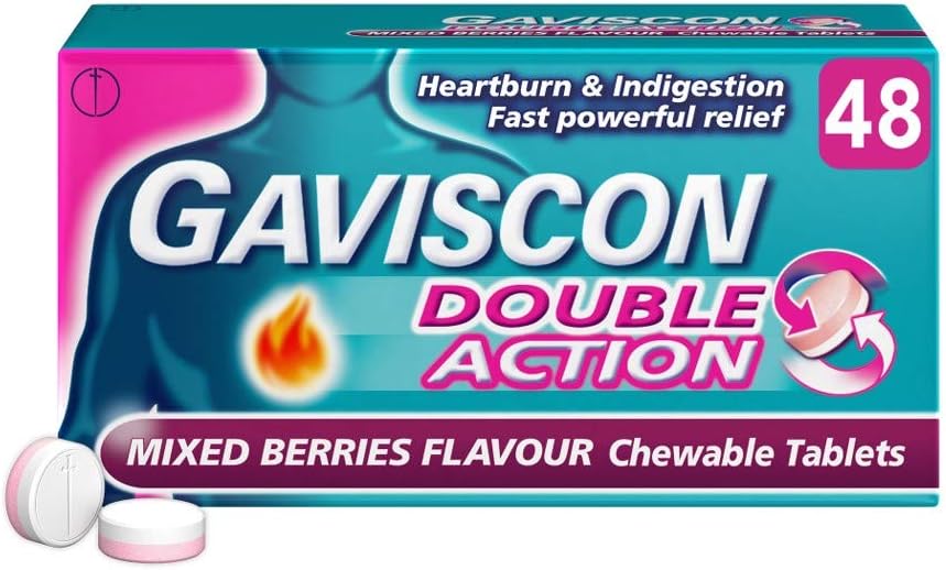 Gaviscon Double Action, Chewable tablets, Mixed Berries, 48 tablets, Heartburn & Indigestion, Fast powerful relief
