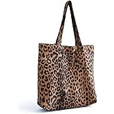 Shoulder Bag for Women Large Tote Casual Leopard Shoulder Purse with Zipper Pocket Crossbody Handbag Corduroy Bags for Work Travel
