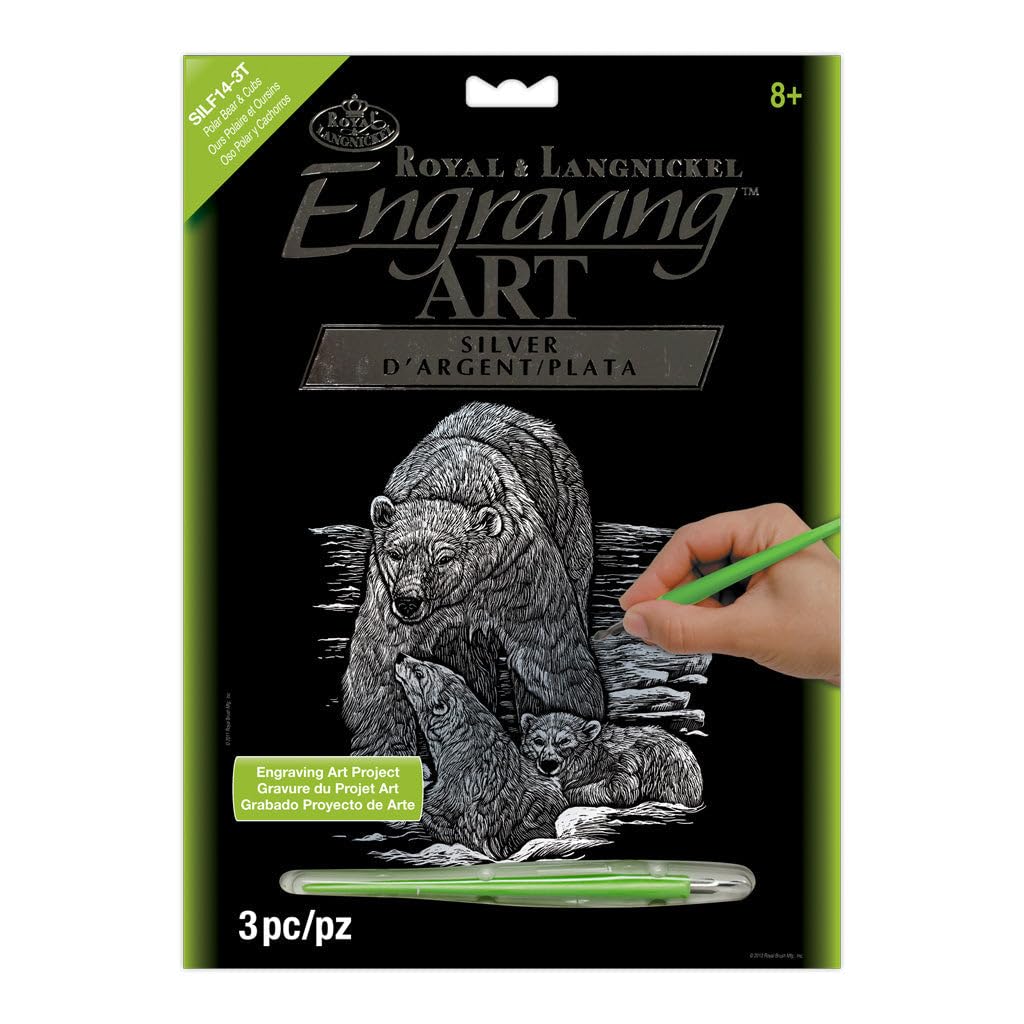 Royal & Langnickel Silver Engraving Art A4 Size Polar Bear and Cubs Designed Painting Set