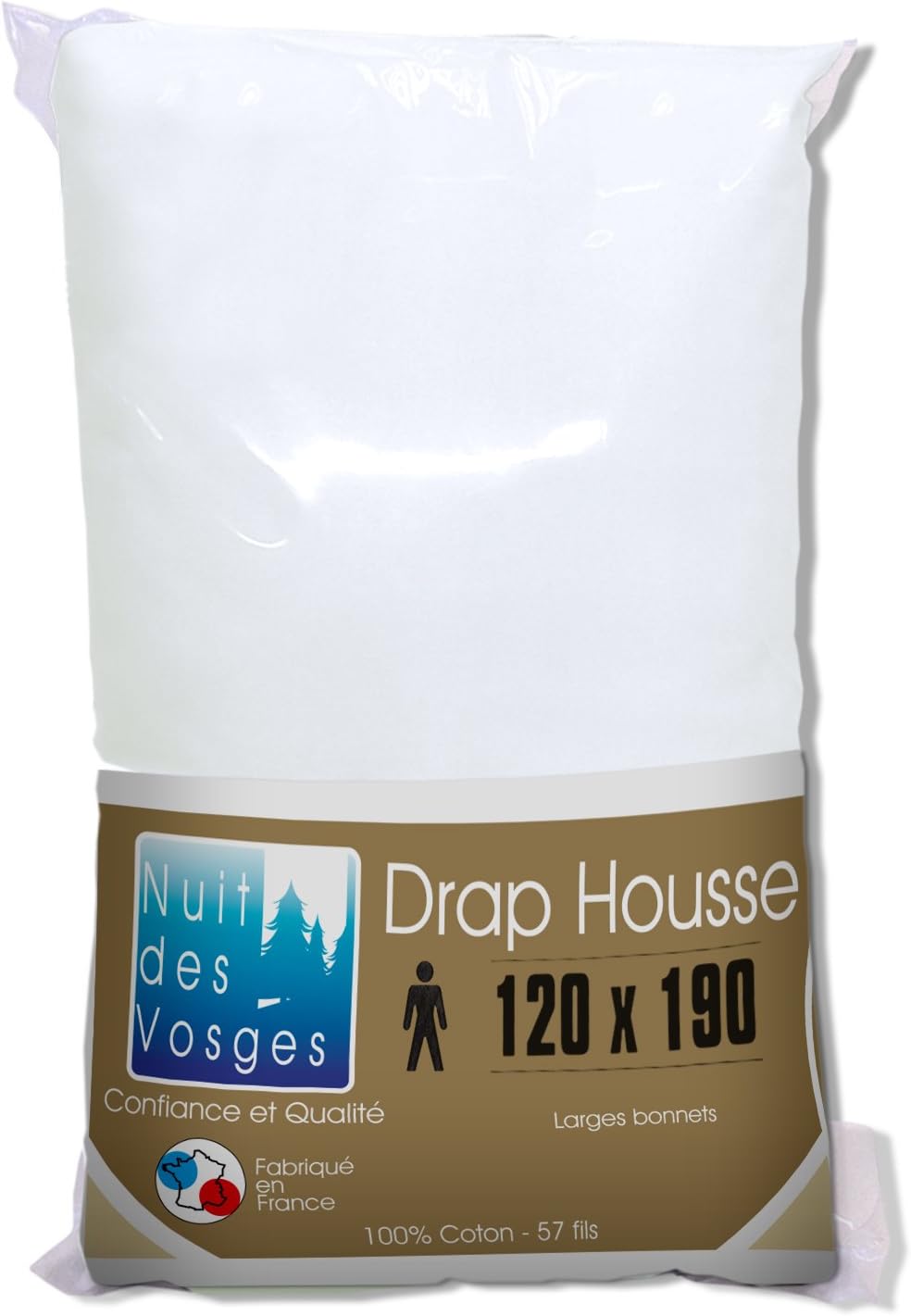 Nuit des Vosges 2094473 Cotoval Fitted sheet Plain Color Cotton White 120 x 190 cm