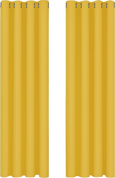 Deconovo Thermal Insulated Eyelet Blackout Curtains 90x90 Mellow Yellow 2 Panels
