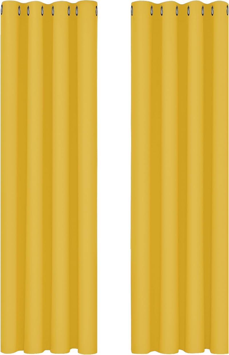 Deconovo Thermal Insulated Eyelet Blackout Curtains 90x90 Mellow Yellow 2 Panels