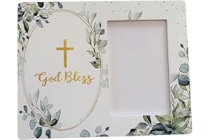 Runeaoys Baptism Picture Frame Baptism Gifts for Girl Boys Baptism Decorations Christening Wood Photo Frame, 4 x 6 Inch Photo