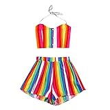 Women Rompers Two Piece Spaghetti Strap Stripe Crop