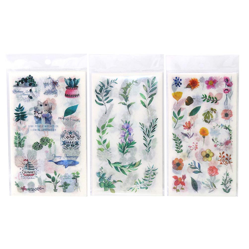Healifty 3 Sets Green Plants Stickers Washi Planner Sticker Decorative Sticker for Scrapbooking Calendars Arts Kids DIY Crafts Album
