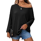 Tankaneo Womens Oversized Off The Shoulder Tshirts Summer Casual Long Sleeve Tunic Tops Boat Neck Loose Fit Flowy Sweatshirt
