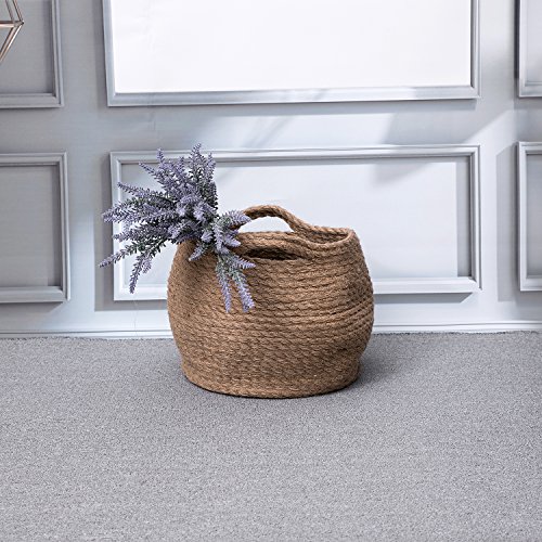 Jolly Jon Large Brown Jute Storage Basket - Natural Plant Panier Belly Baskets - Woven Handles for Laundry or Toys - Magazine Container or Toy Bin - Nursery Organization & Baby Room Baskets by