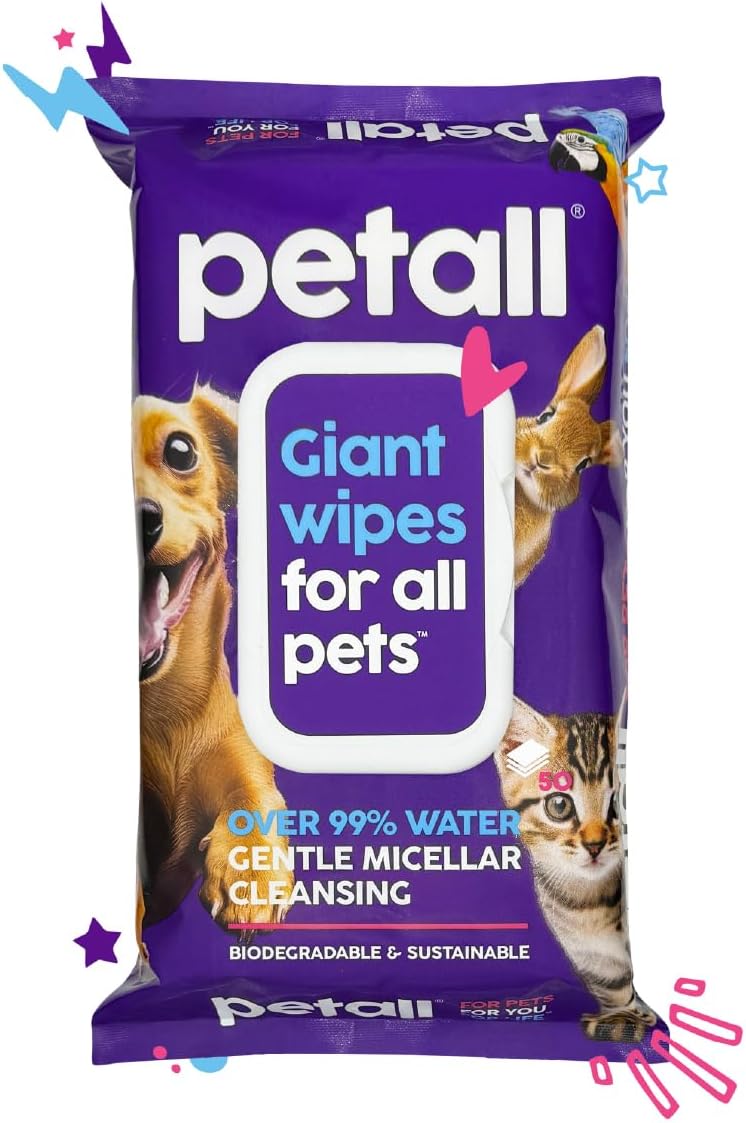 petall Extra Large Hypoallergenic Biodegradable Pet Wipes Fragrance Free 50