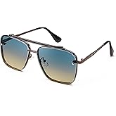 FEISEDY Sunglasses, Fashion Square Pilot Sunglasses, Vintage Metal Gradient Glasses for Men and Women, B4104