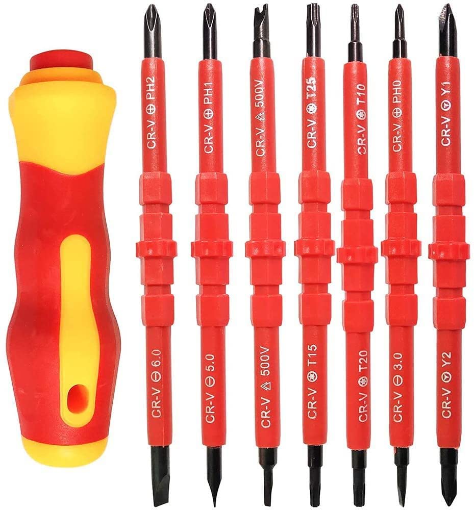 ArtisanShow 8 in 1 Multi-Functional Insulated Screwdriver Set, 500V with CRV Tip Magnetic Dual Head Precision Removable Bits Torx Hex Slotted Screwdrivers for Household Repair Hand Tools