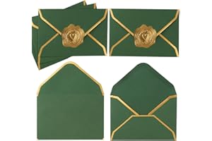 TOPERD 100 Pieces Mini Gift Card Envelopes Colorful V Flap Small Envelopes with Gold Border for Blank Note Cards, Business Gift Cards (Dark Green, 4 x 2.7 Inches)