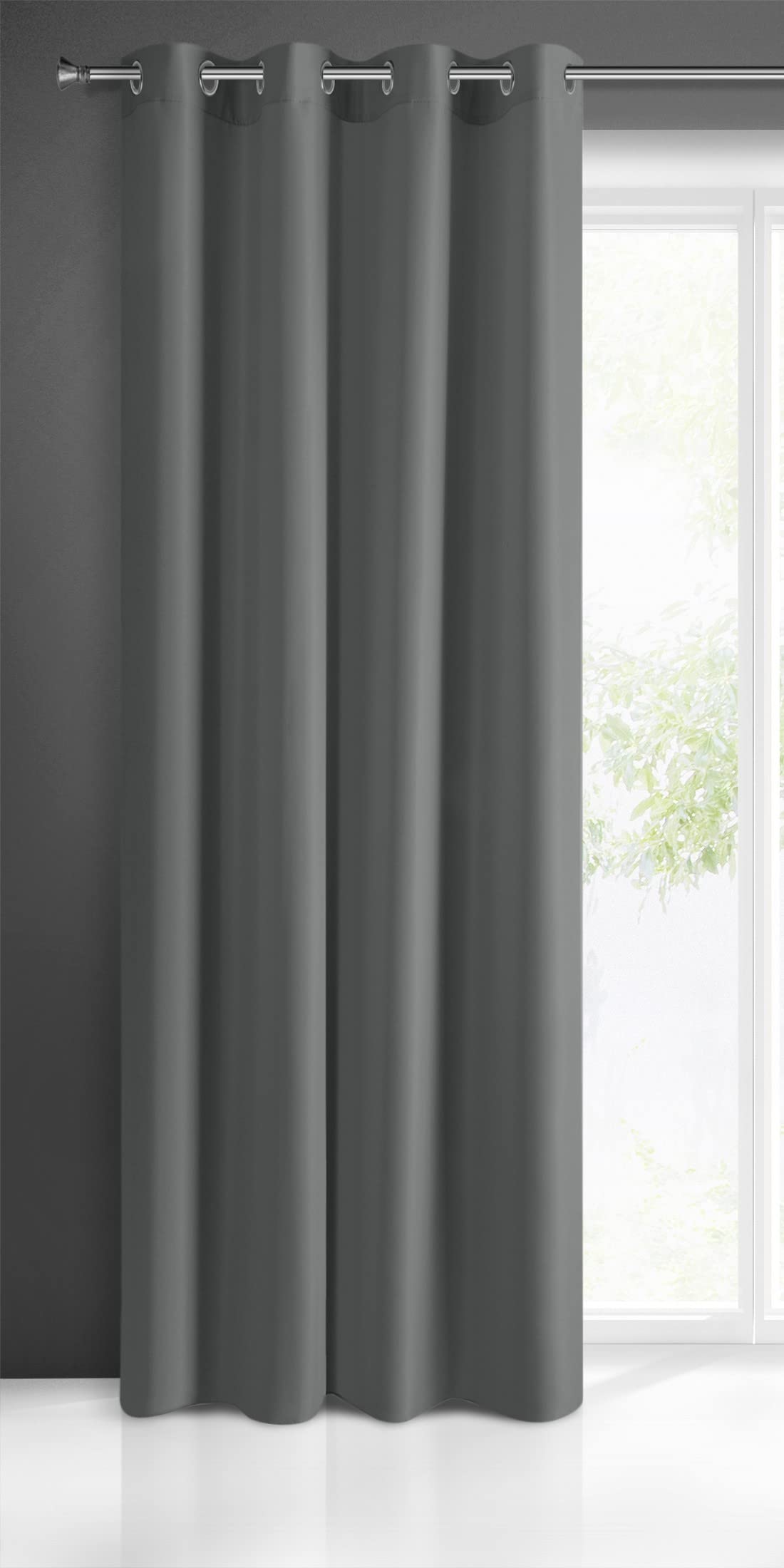 Eurofirany RITA Smooth Plain Modern Curtain with Eyelets - 1 Unit, Bedroom, Living Room, Lounge, Kitchen, 140g m/2, W55 x L98, Graphite Grey