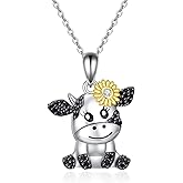 HUKKUN Cow/Dinosaur/Giraffe/Fox/Monkey/Frog/Lion Pendant Necklaces for Girls 925 Sterling Silver Cute Animal Necklace Gift for Women Birthday Gift for Daughter/Niece/Granddaughter