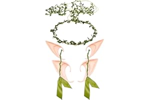 Merroyal Flower Crown Wreath Boho Greenery Leaf Crown with 2 Pairs Elf Ears Dress Up Costume Cosplay Photo Props