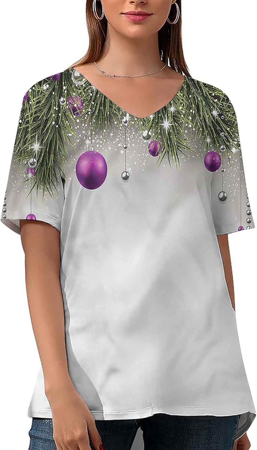 Christmas V Neck TShirt Tree Short Sleeve VNeck Tee Amazon.ca
