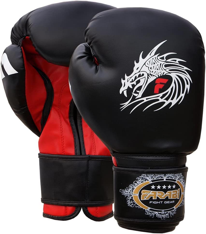 Farabi Sports Boxing Gloves - Men & Women Muay Thai & Kickboxing Gloves for Boxing, Punching Bag, MMA & Training (Black, 8-10-12-14-16 oz)